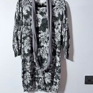 Elegant Floral Long Sleeve Dress in Black and White